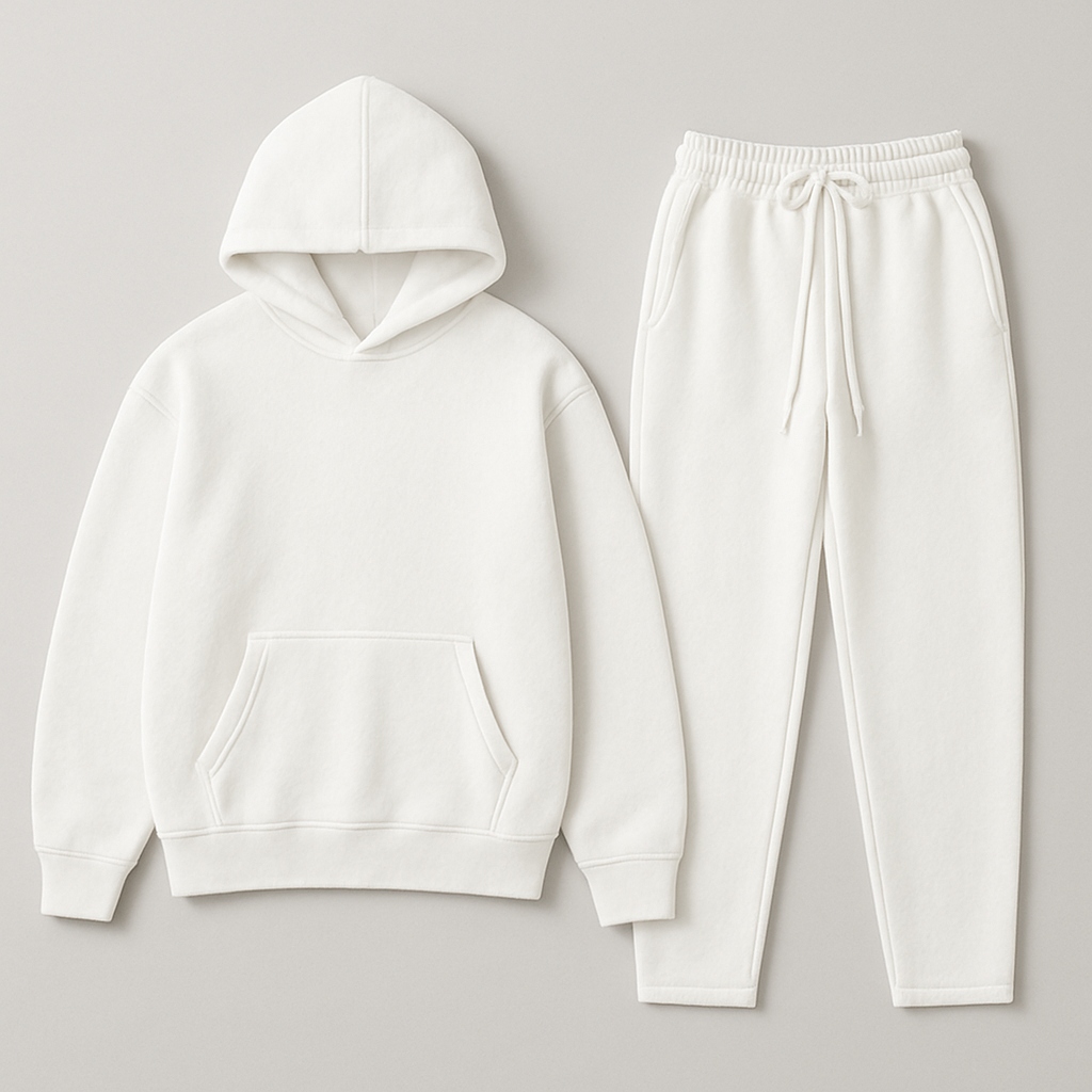 Cozy Oversized White Hoodie Set - Unisex Premium Hoodie & Jogger Lounge Outfit for Everyday Wear - Simple Elegant Design for Men & Women