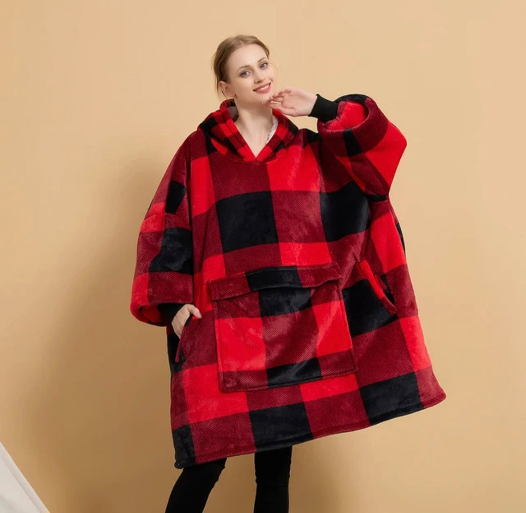 Red Checkered Blanket Hoodie by SV