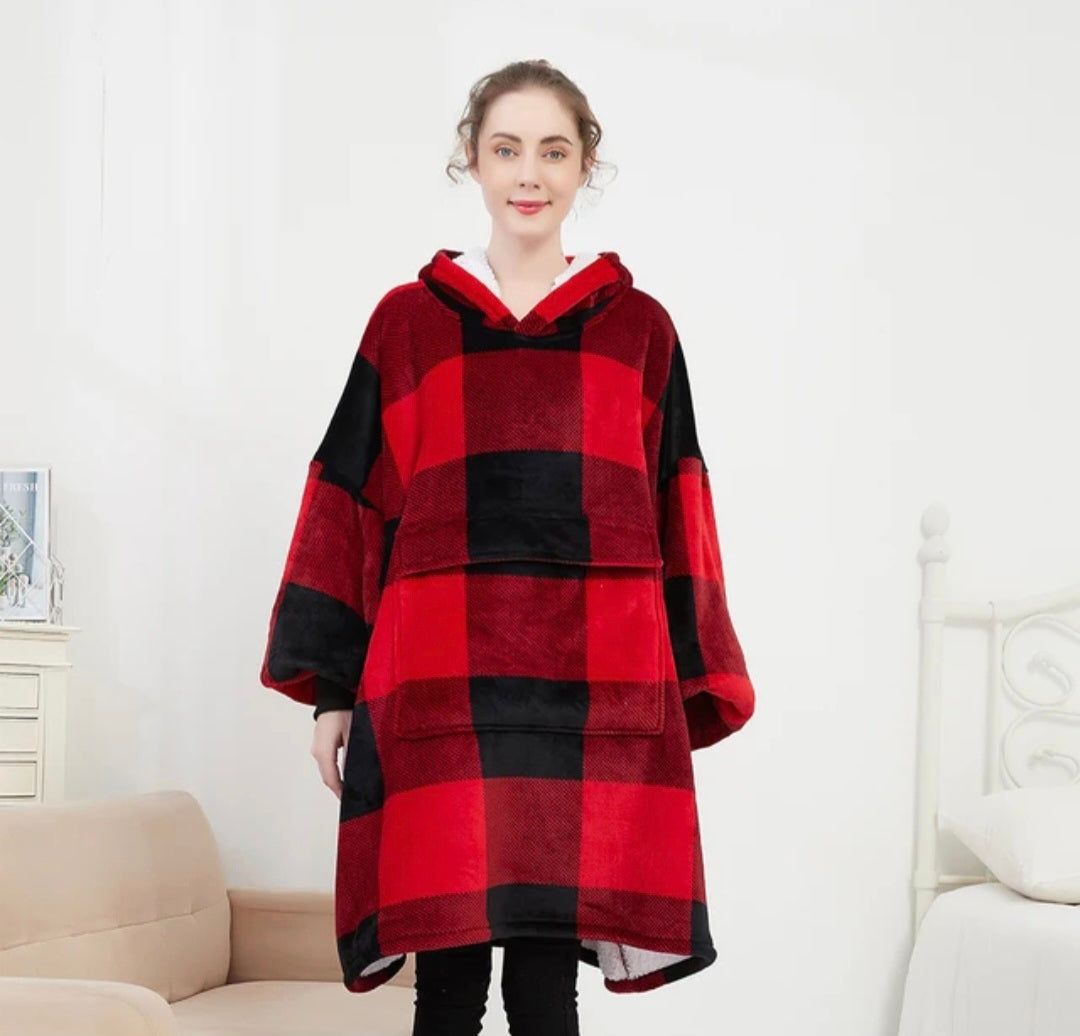 Red Checkered Blanket Hoodie by SV