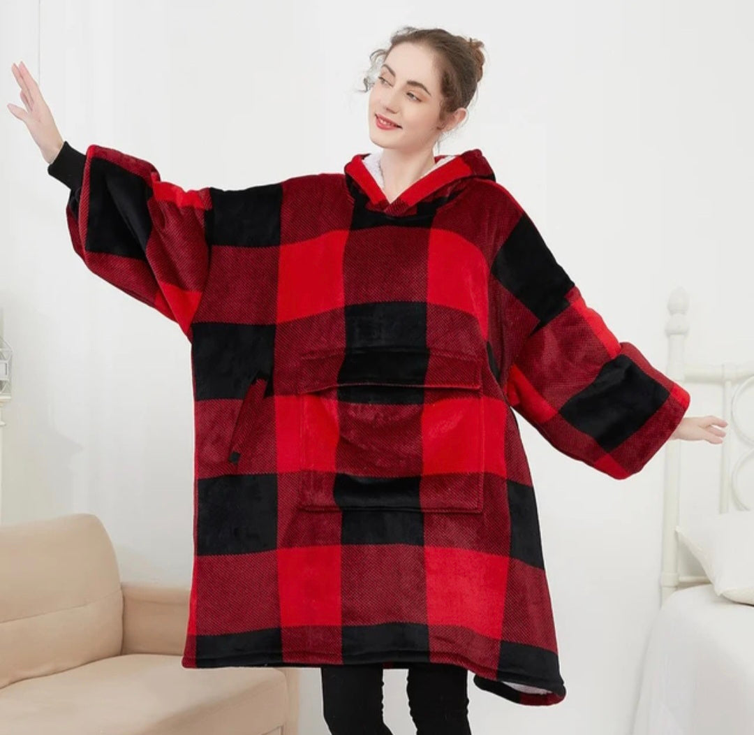 Red Checkered Blanket Hoodie by SV