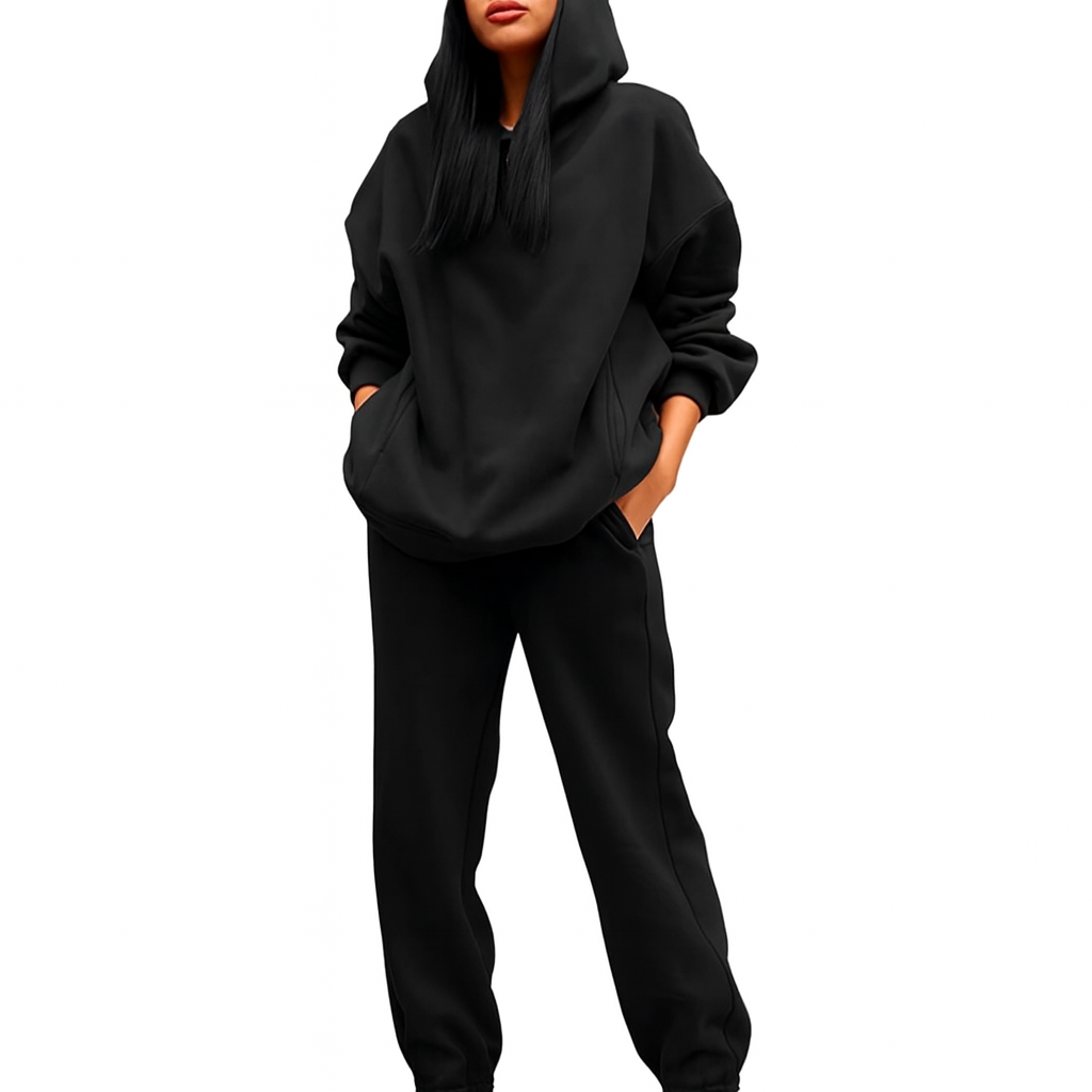 Cozy Oversized Black Hoodie Set - Unisex Premium Hoodie & Jogger Lounge Outfit for Everyday Wear - Simple Elegant Design for Men & Women