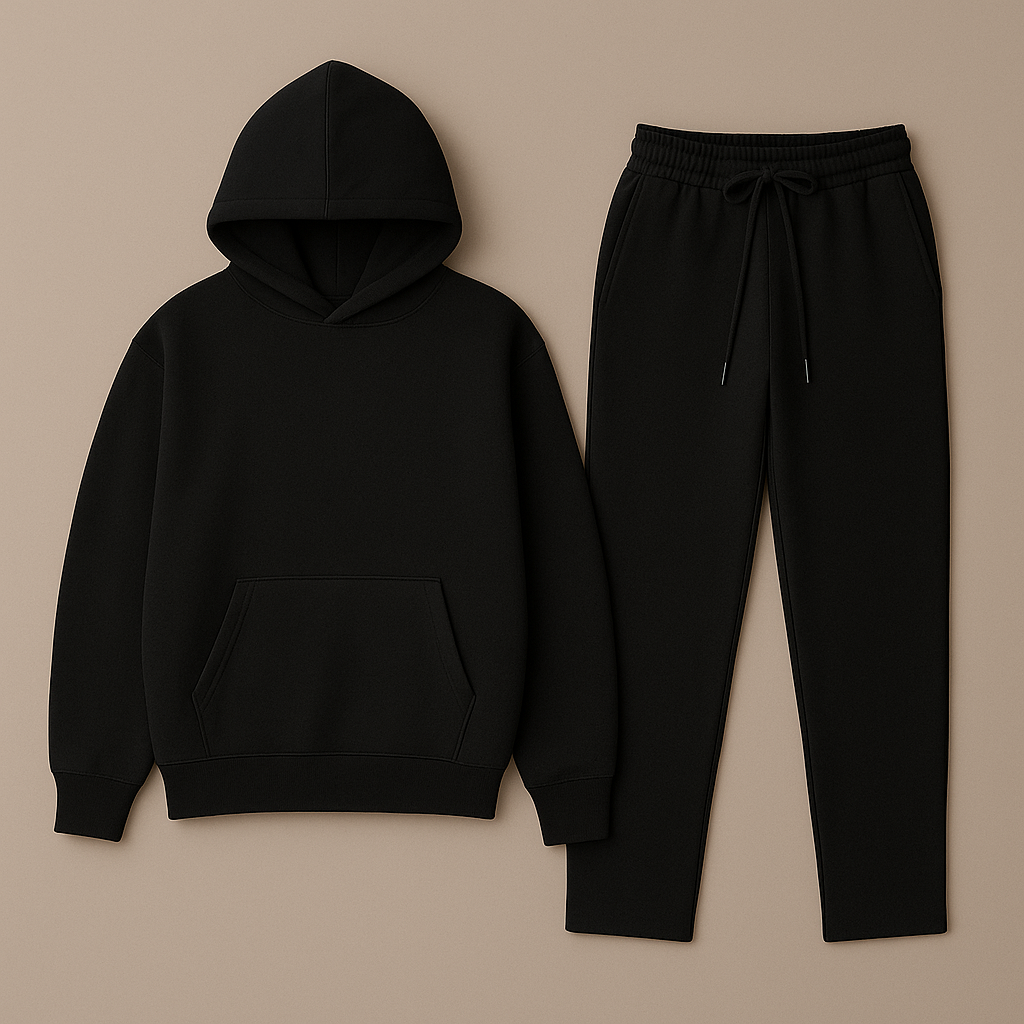 Cozy Oversized Black Hoodie Set - Unisex Premium Hoodie & Jogger Lounge Outfit for Everyday Wear - Simple Elegant Design for Men & Women