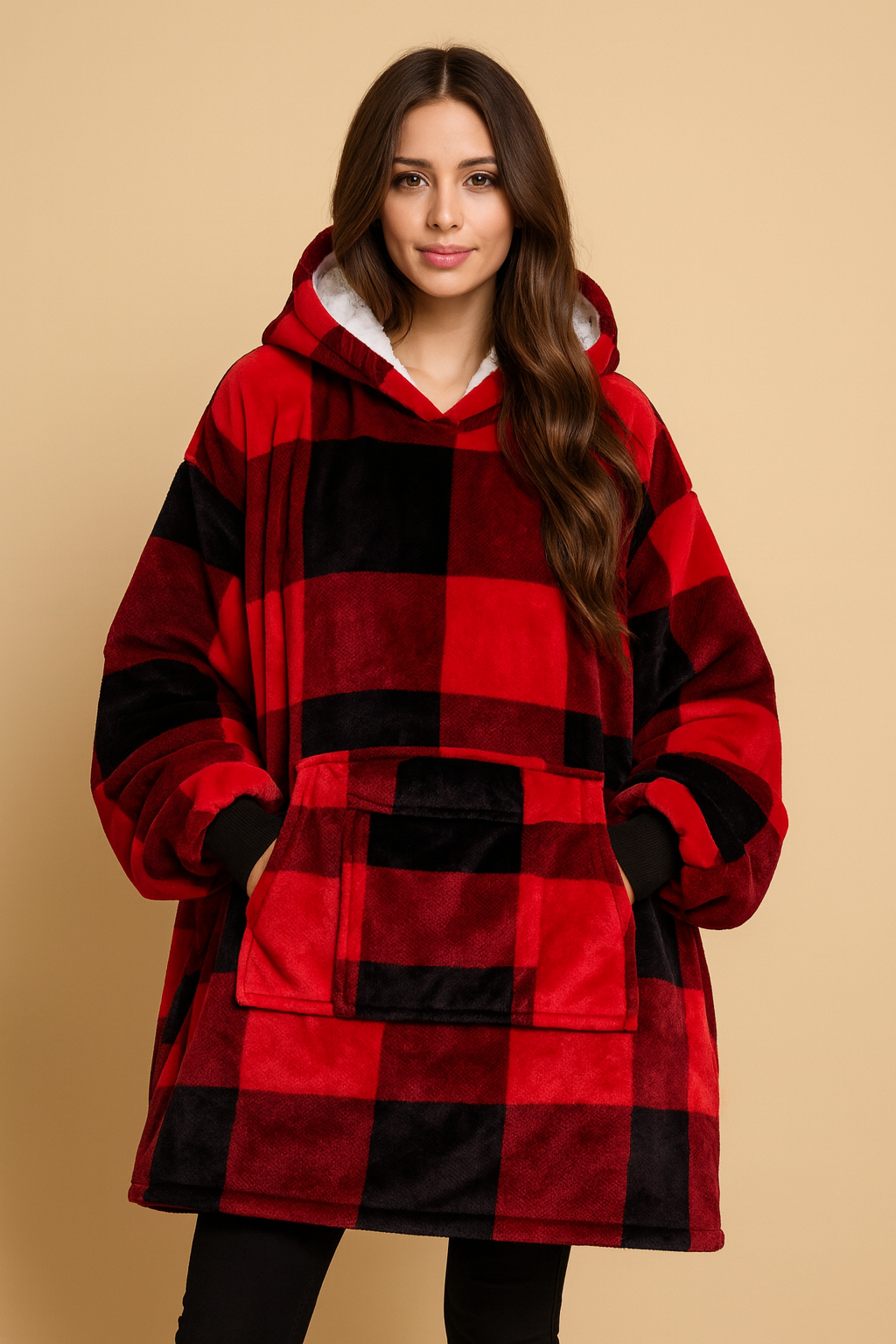 Red Checkered Blanket Hoodie by SV