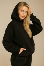 Cozy Oversized Black Hoodie Set - Unisex Premium Hoodie & Jogger Lounge Outfit for Everyday Wear - Simple Elegant Design for Men & Women