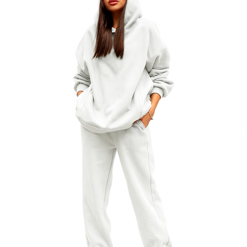 Cozy Oversized White Hoodie Set - Unisex Premium Hoodie & Jogger Lounge Outfit for Everyday Wear - Simple Elegant Design for Men & Women
