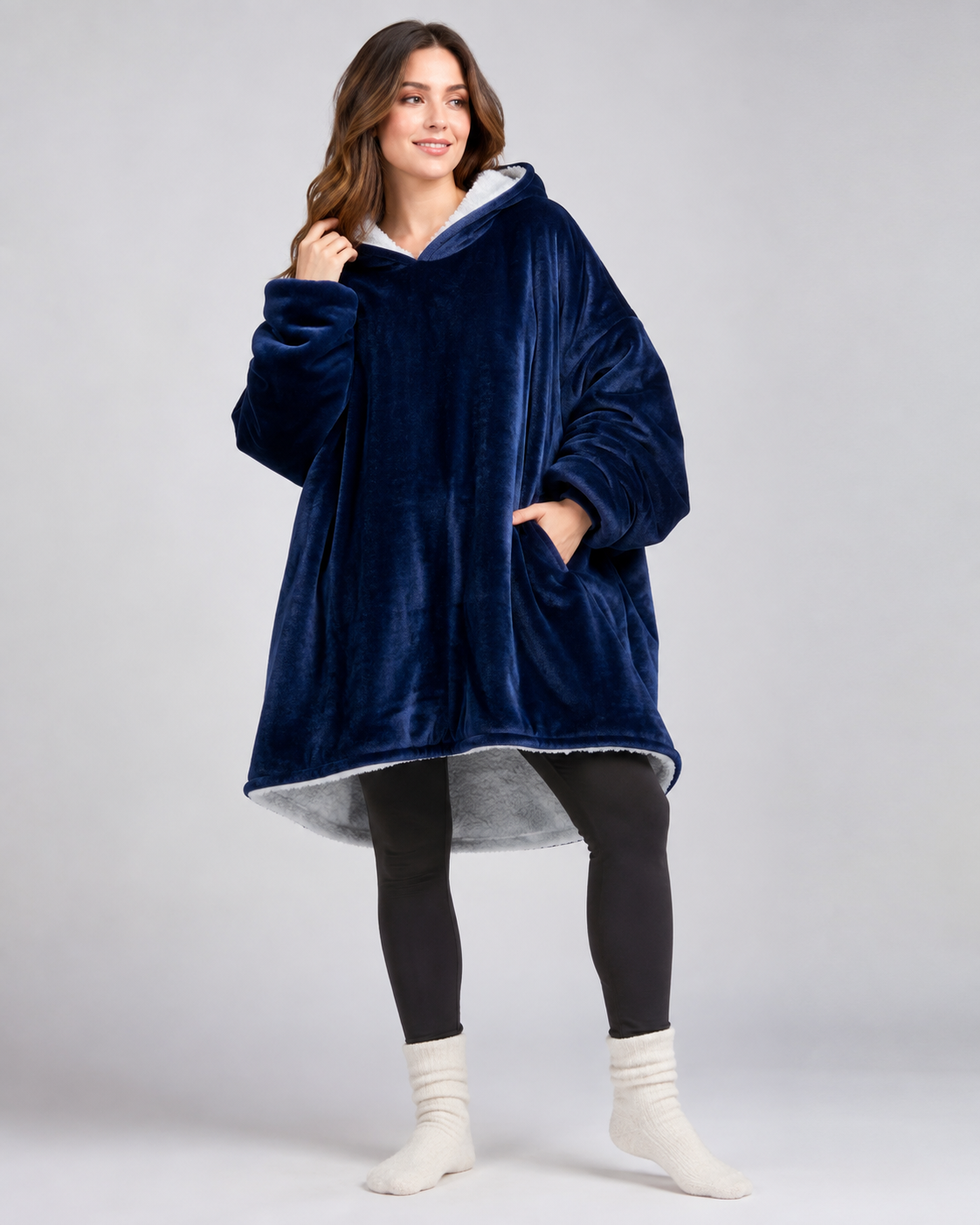 Navy Blue Blanket Hoodie by SV