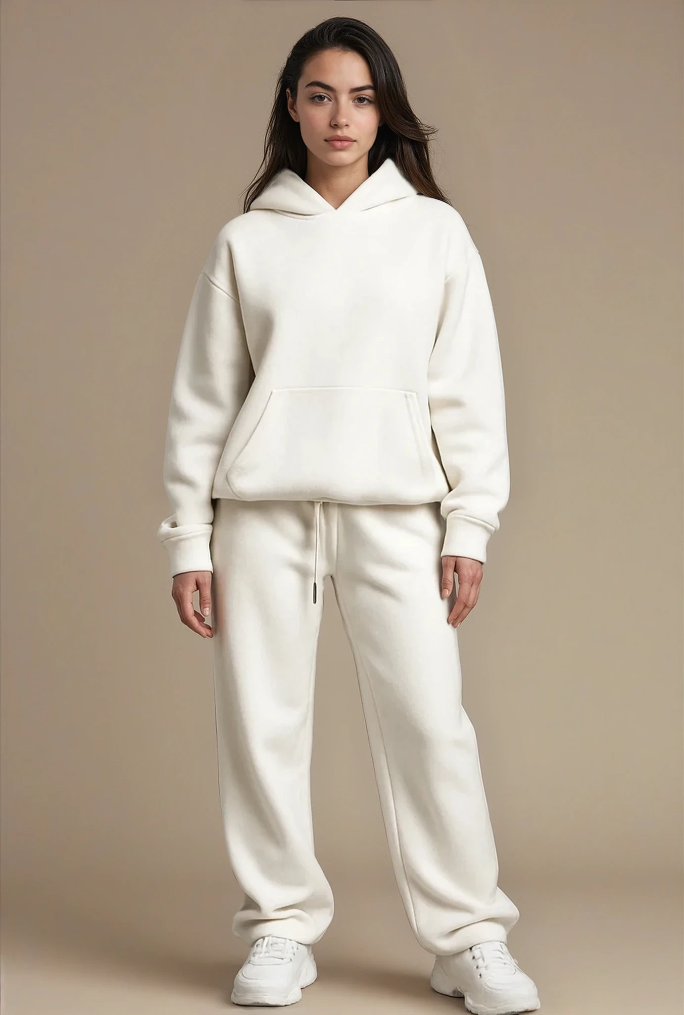 Cozy Oversized White Hoodie Set - Unisex Premium Hoodie & Jogger Lounge Outfit for Everyday Wear - Simple Elegant Design for Men & Women